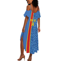 DR Congo Football Custom Summer Maxi Dress Come On Leopards Blue Color