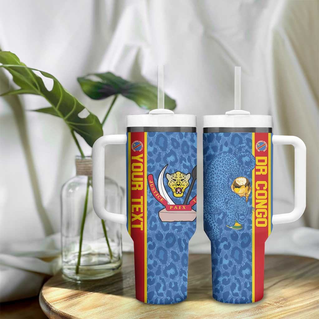 DR Congo Football Custom Tumbler With Handle Come On Leopards Blue Color