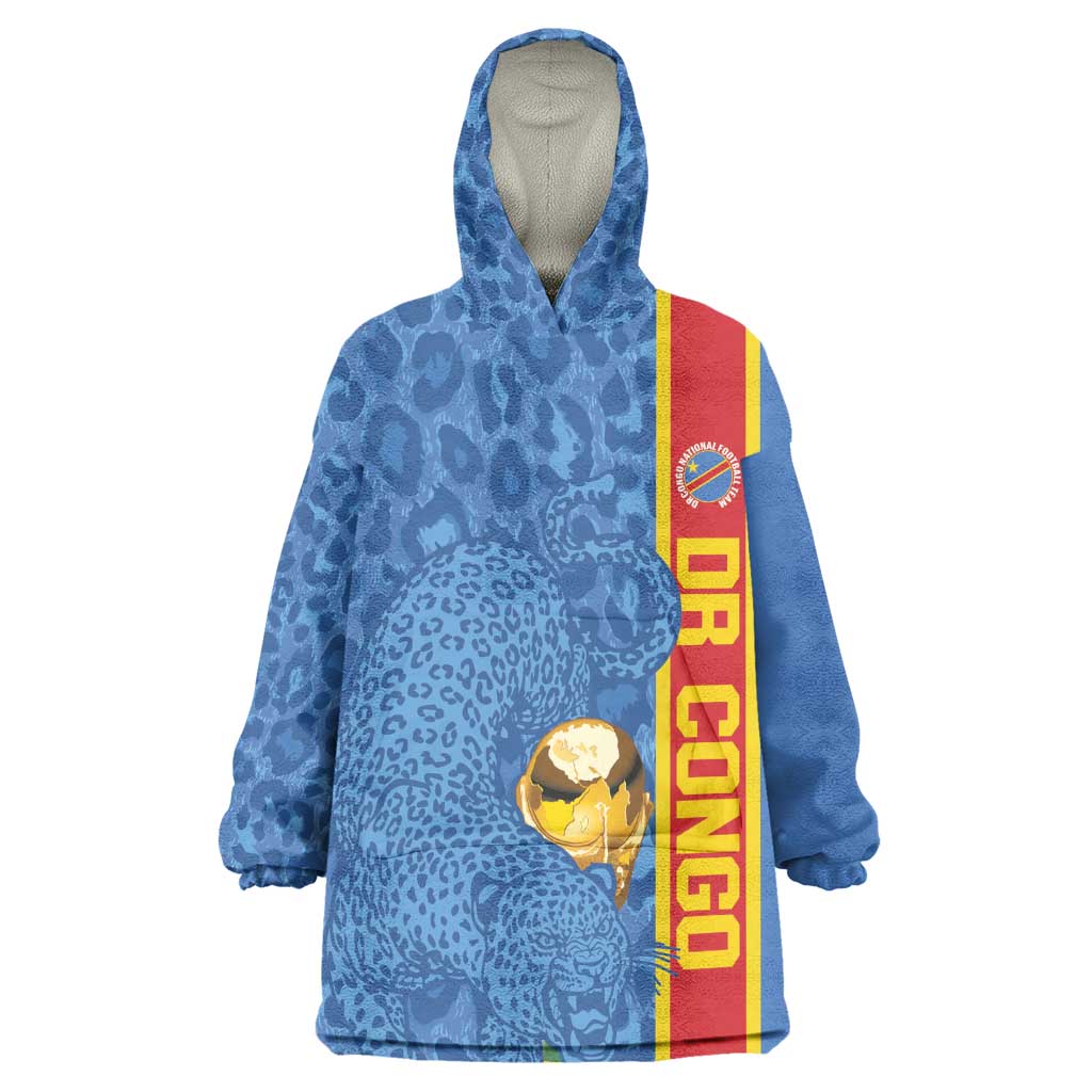 DR Congo Football Custom Wearable Blanket Hoodie Come On Leopards Blue Color