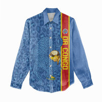DR Congo Football Custom Women Casual Shirt Come On Leopards Blue Color