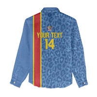 DR Congo Football Custom Women Casual Shirt Come On Leopards Blue Color