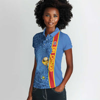 DR Congo Football Custom Women Polo Shirt Come On Leopards Blue Color