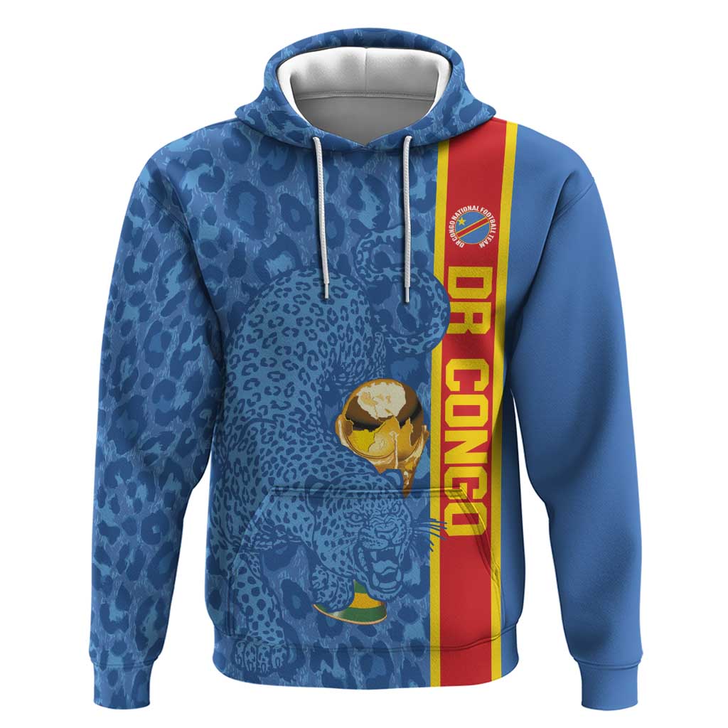 DR Congo Football Custom Zip Hoodie Come On Leopards Blue Color