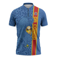 DR Congo Football Custom Zipper Polo Shirt Come On Leopards Blue Color