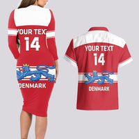 Custom Denmark Hockey Couples Matching Long Sleeve Bodycon Dress and Hawaiian Shirt Go Danish Lions - Wonder Print Shop