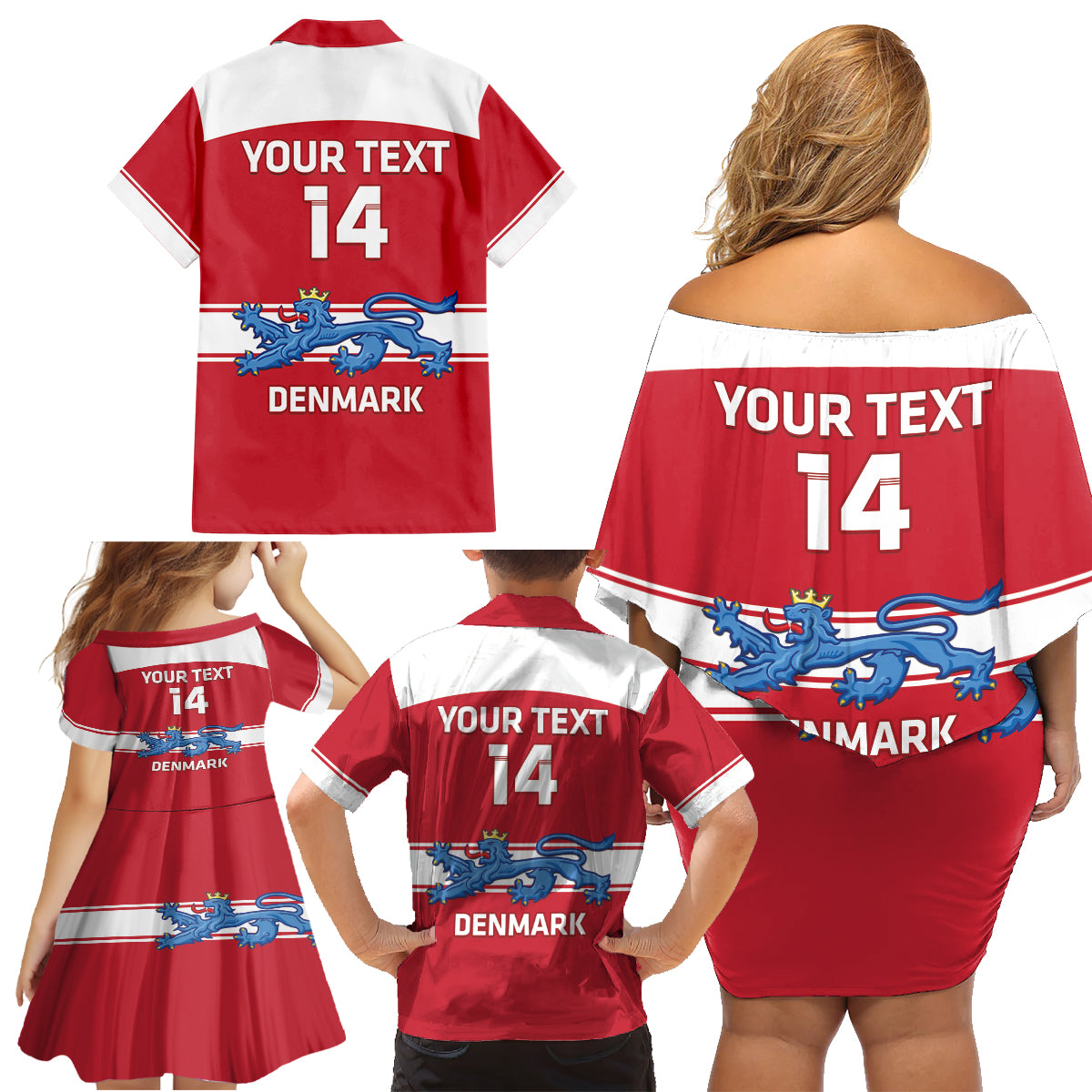 Custom Denmark Hockey Family Matching Off Shoulder Short Dress and Hawaiian Shirt Go Danish Lions - Wonder Print Shop