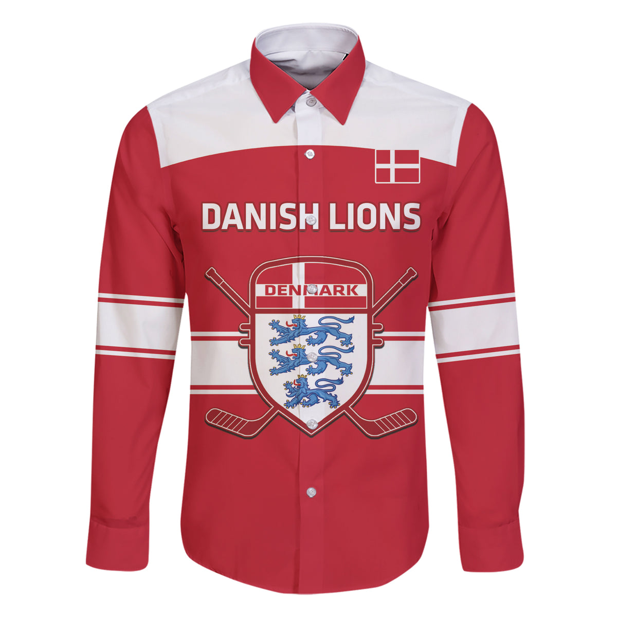 Custom Denmark Hockey Family Matching Short Sleeve Bodycon Dress and Hawaiian Shirt Go Danish Lions - Wonder Print Shop