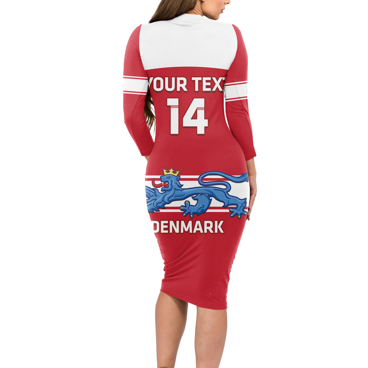 Custom Denmark Hockey Long Sleeve Bodycon Dress Go Danish Lions - Wonder Print Shop