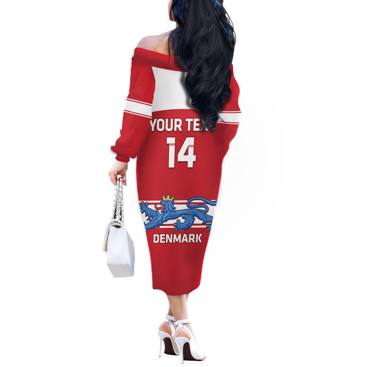 Custom Denmark Hockey Off The Shoulder Long Sleeve Dress Go Danish Lions - Wonder Print Shop