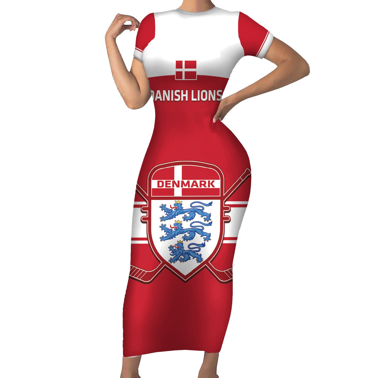 Custom Denmark Hockey Short Sleeve Bodycon Dress Go Danish Lions - Wonder Print Shop