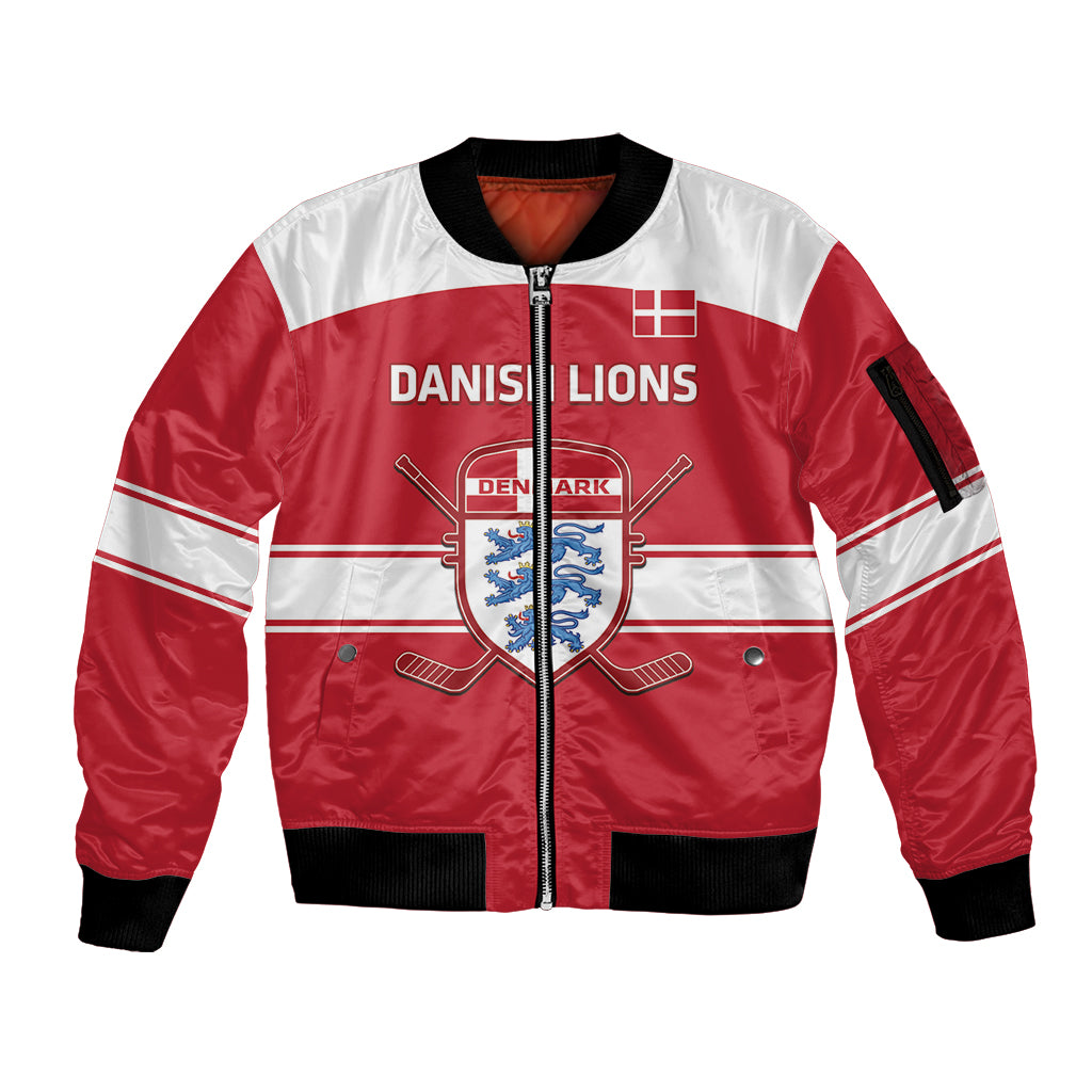 Custom Denmark Hockey Sleeve Zip Bomber Jacket Go Danish Lions - Wonder Print Shop