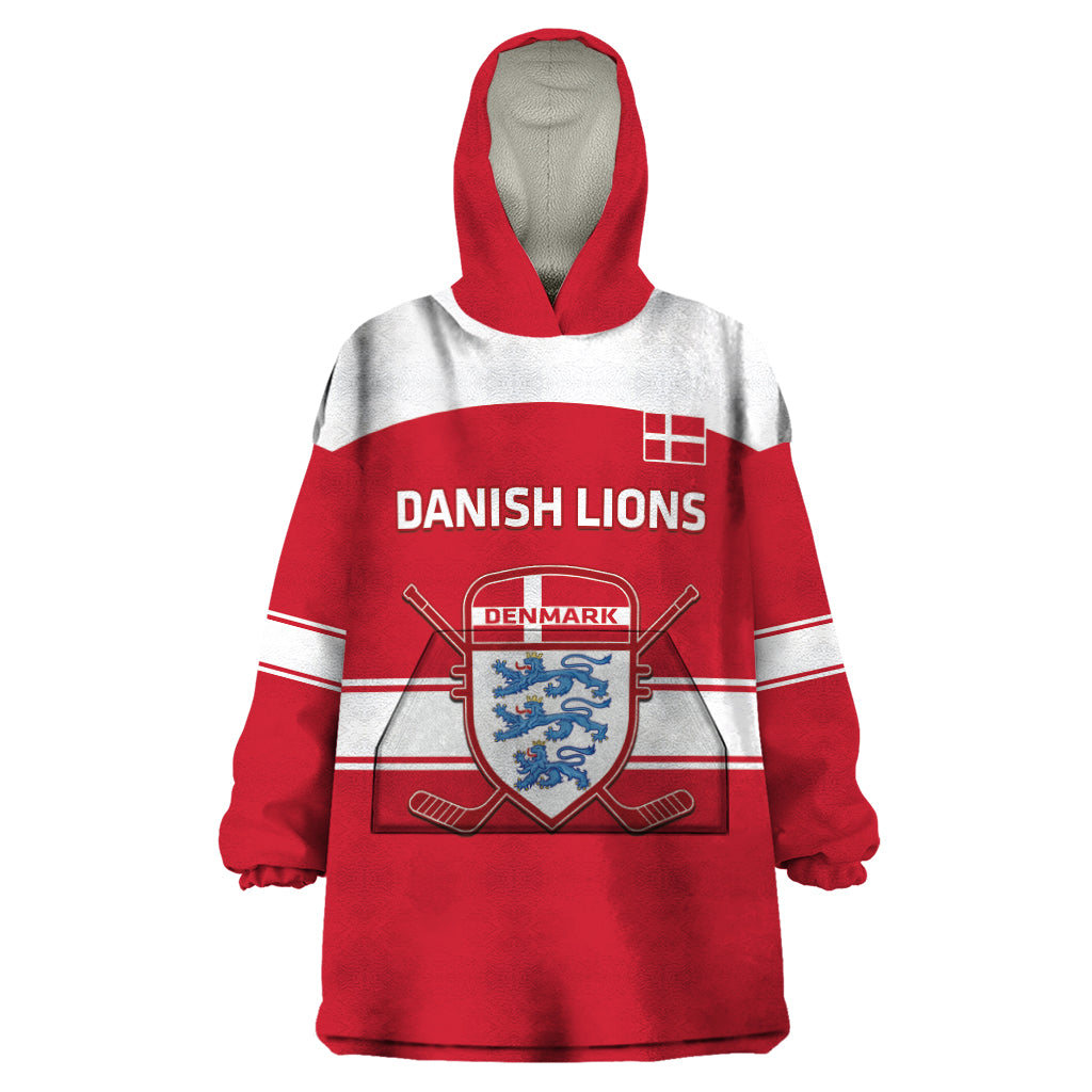 Custom Denmark Hockey Wearable Blanket Hoodie Go Danish Lions - Wonder Print Shop