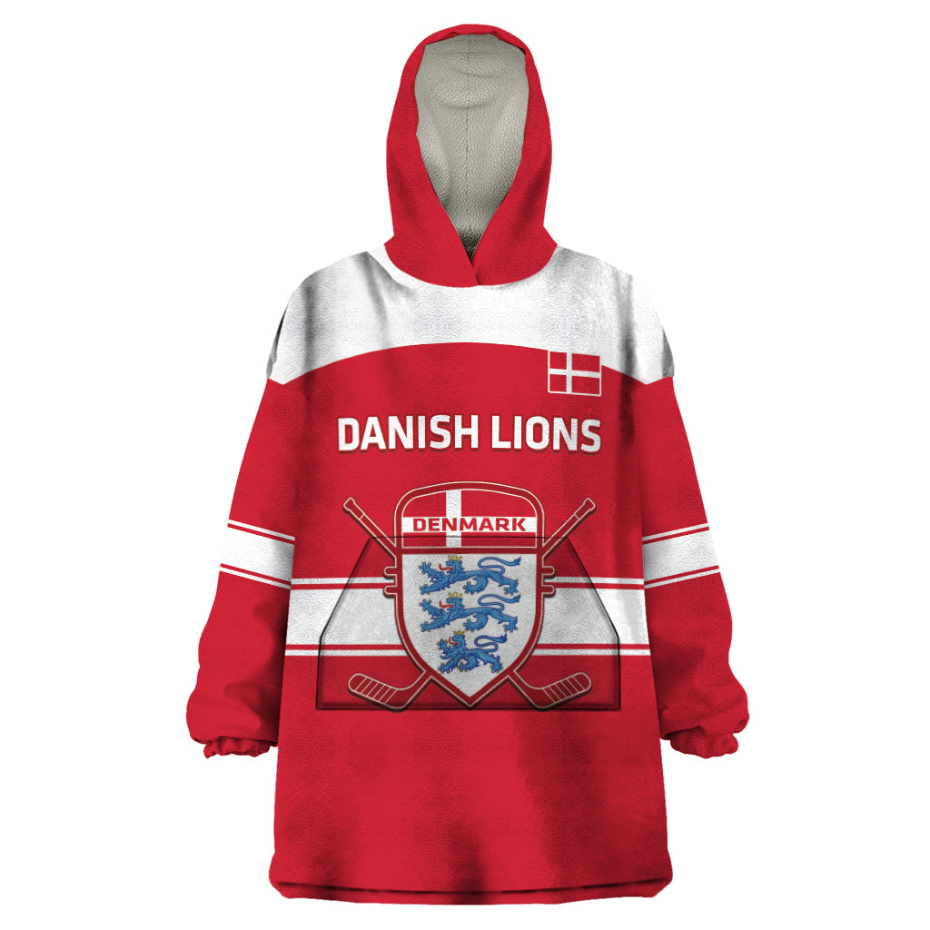 Custom Denmark Hockey Wearable Blanket Hoodie Go Danish Lions
