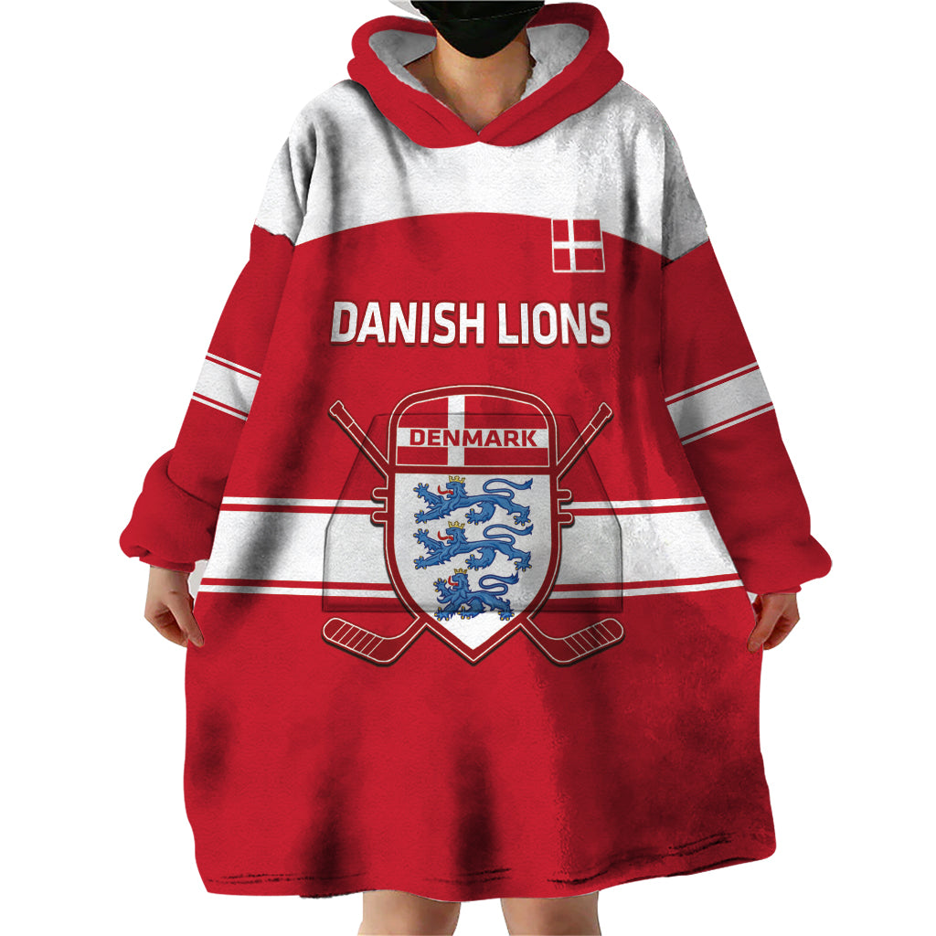 Custom Denmark Hockey Wearable Blanket Hoodie Go Danish Lions - Wonder Print Shop