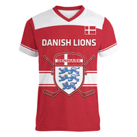 Custom Denmark Hockey Women V-Neck T-Shirt Go Danish Lions - Wonder Print Shop