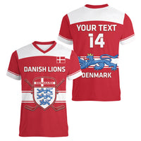 Custom Denmark Hockey Women V-Neck T-Shirt Go Danish Lions - Wonder Print Shop