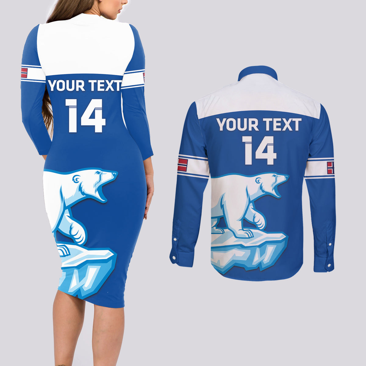 Custom Norway Hockey Couples Matching Long Sleeve Bodycon Dress and Long Sleeve Button Shirt Go Norge Polar - Wonder Print Shop