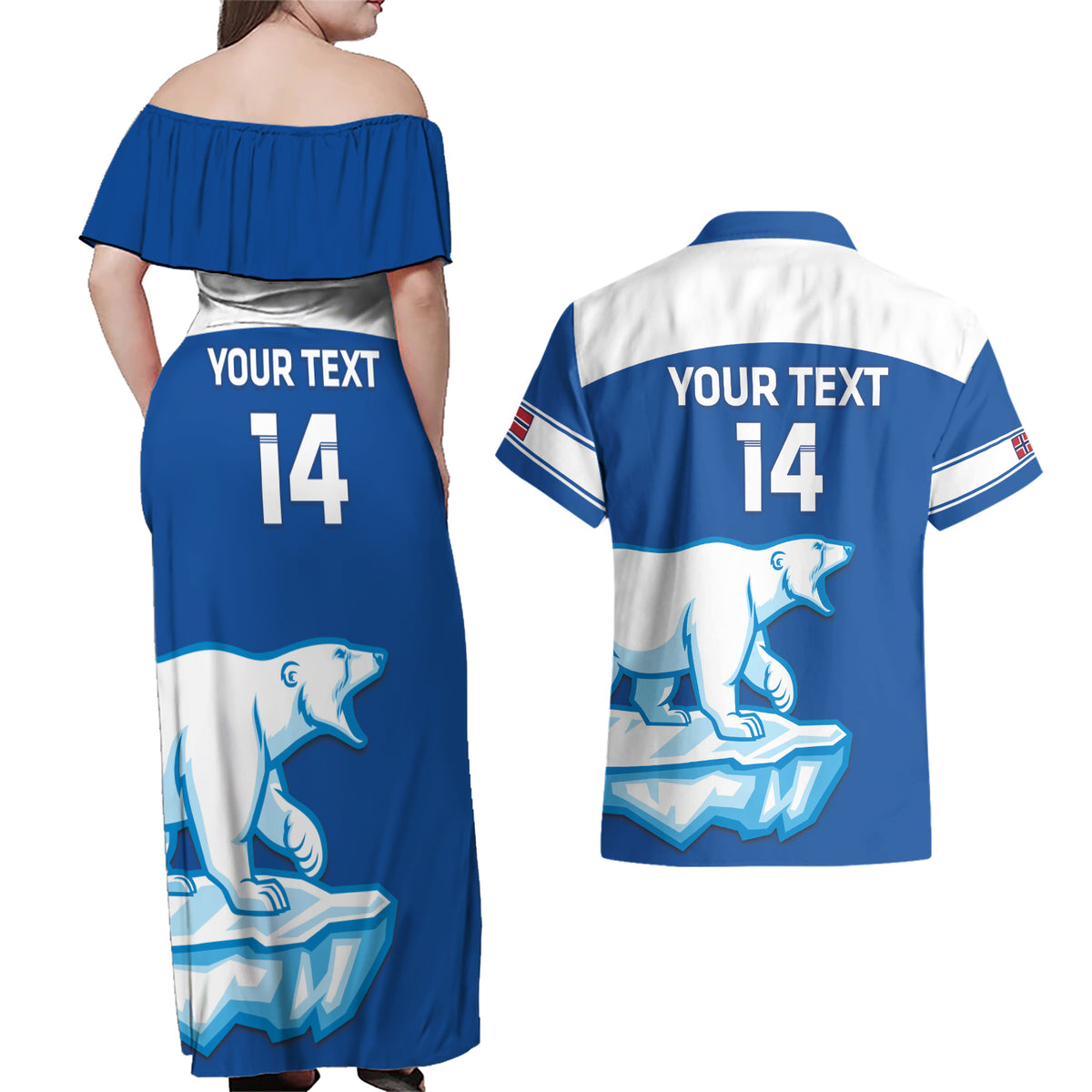 Custom Norway Hockey Couples Matching Off Shoulder Maxi Dress and Hawaiian Shirt Go Norge Polar - Wonder Print Shop