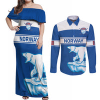 Custom Norway Hockey Couples Matching Off Shoulder Maxi Dress and Long Sleeve Button Shirt Go Norge Polar - Wonder Print Shop