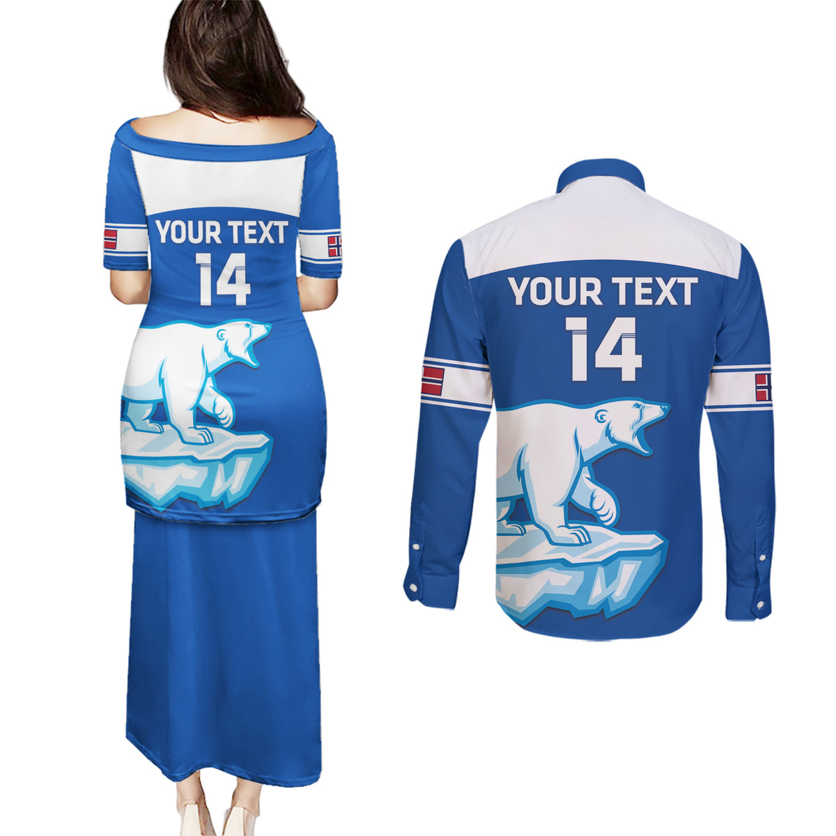 Custom Norway Hockey Couples Matching Puletasi and Long Sleeve Button Shirt Go Norge Polar - Wonder Print Shop