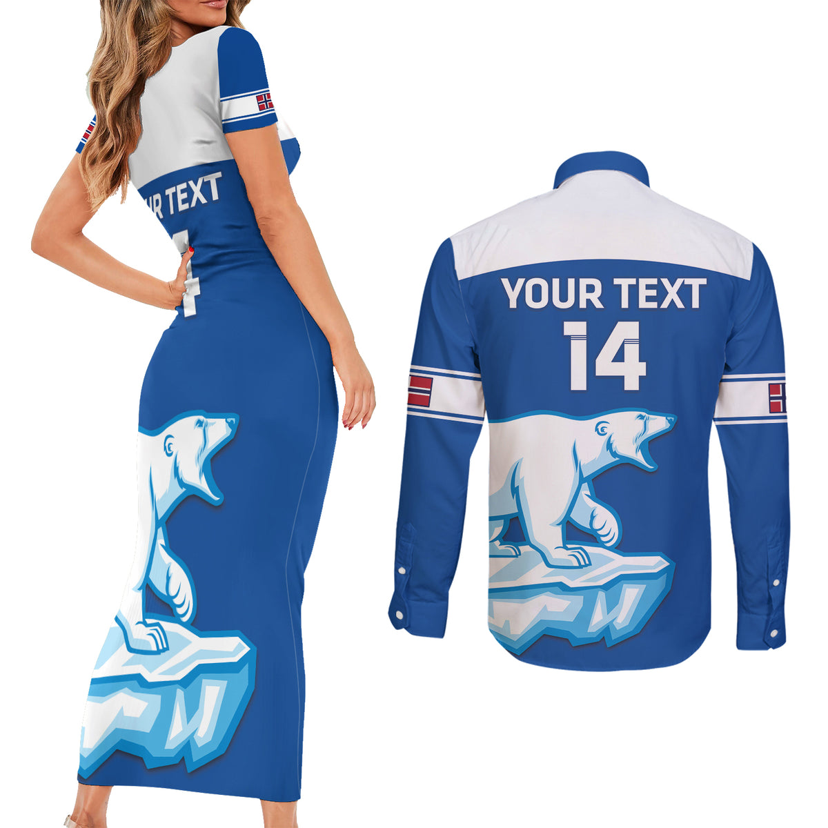 Custom Norway Hockey Couples Matching Short Sleeve Bodycon Dress and Long Sleeve Button Shirt Go Norge Polar - Wonder Print Shop