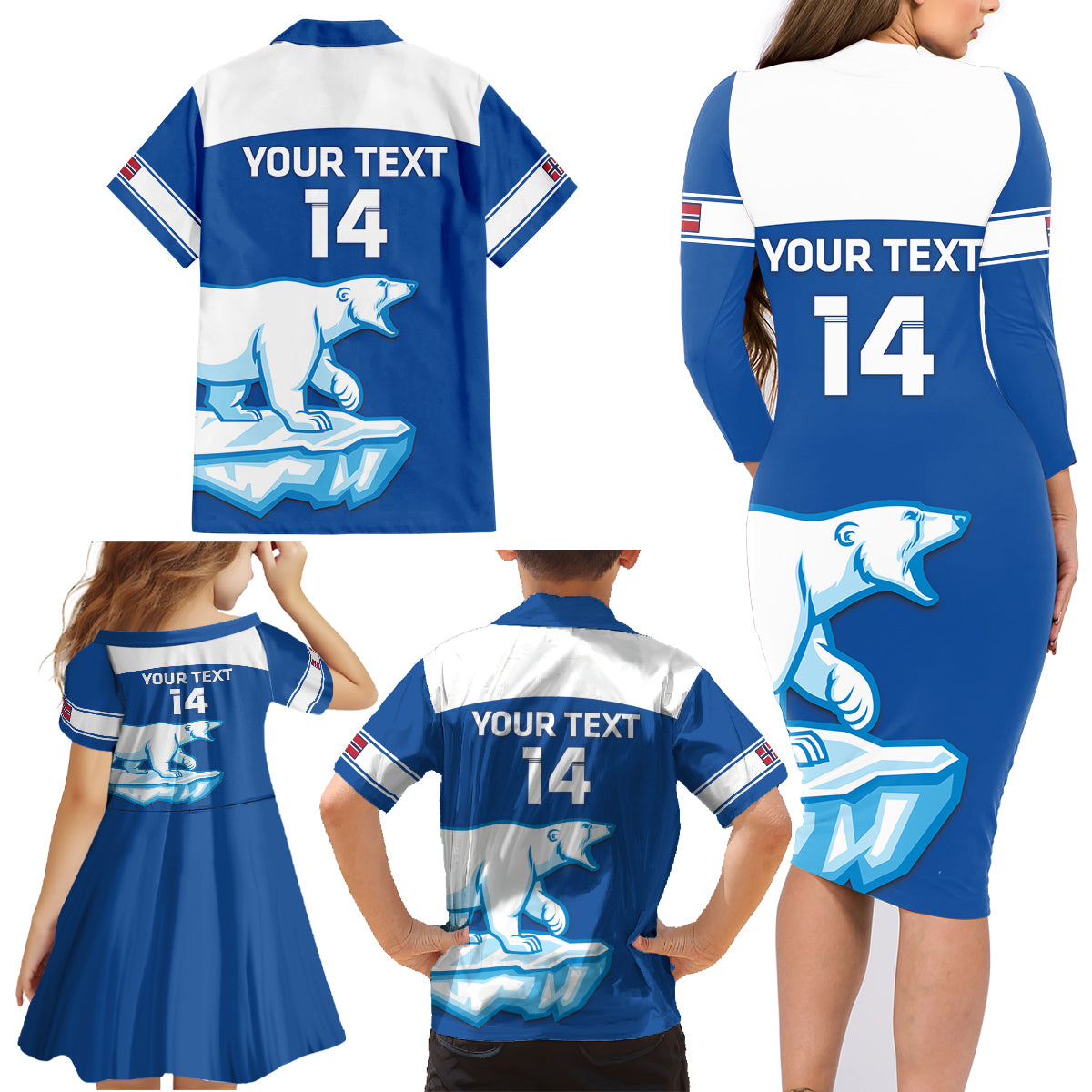 Custom Norway Hockey Family Matching Long Sleeve Bodycon Dress and Hawaiian Shirt Go Norge Polar - Wonder Print Shop