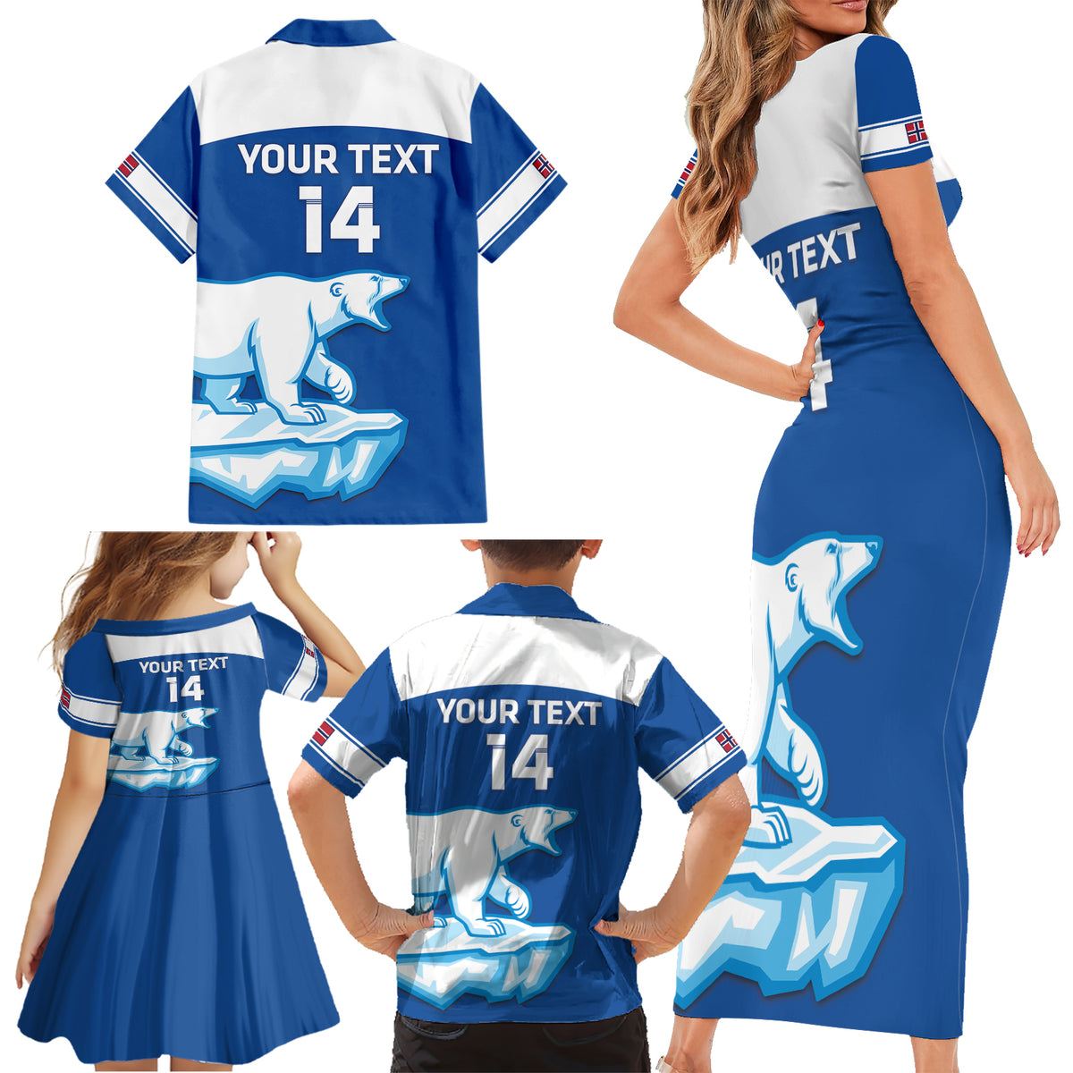 Custom Norway Hockey Family Matching Short Sleeve Bodycon Dress and Hawaiian Shirt Go Norge Polar - Wonder Print Shop