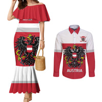 Custom Austria Hockey Couples Matching Mermaid Dress and Long Sleeve Button Shirt Go Osterreich Eagles