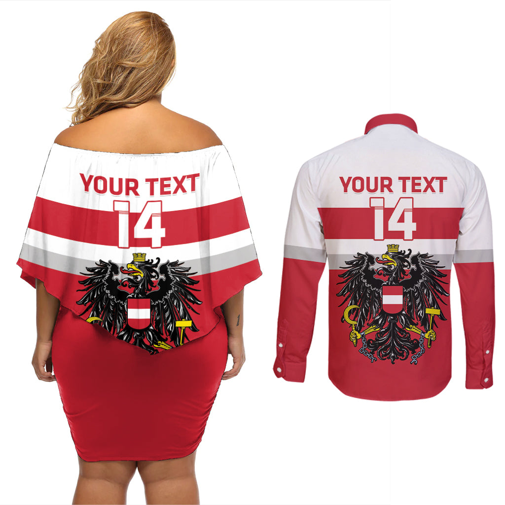 Custom Austria Hockey Couples Matching Off Shoulder Short Dress and Long Sleeve Button Shirt Go Osterreich Eagles - Wonder Print Shop