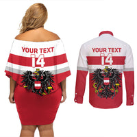 Custom Austria Hockey Couples Matching Off Shoulder Short Dress and Long Sleeve Button Shirt Go Osterreich Eagles - Wonder Print Shop