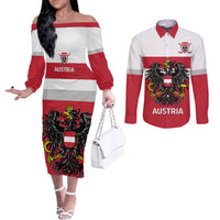 Custom Austria Hockey Couples Matching Off The Shoulder Long Sleeve Dress and Long Sleeve Button Shirt Go Osterreich Eagles