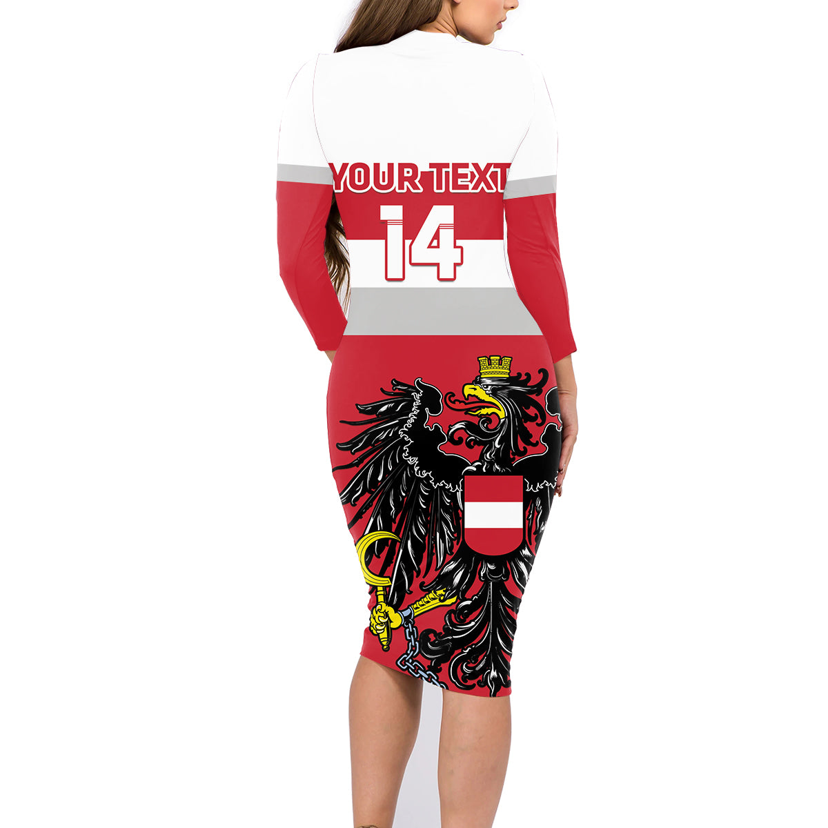 Custom Austria Hockey Family Matching Long Sleeve Bodycon Dress and Hawaiian Shirt Go Osterreich Eagles - Wonder Print Shop