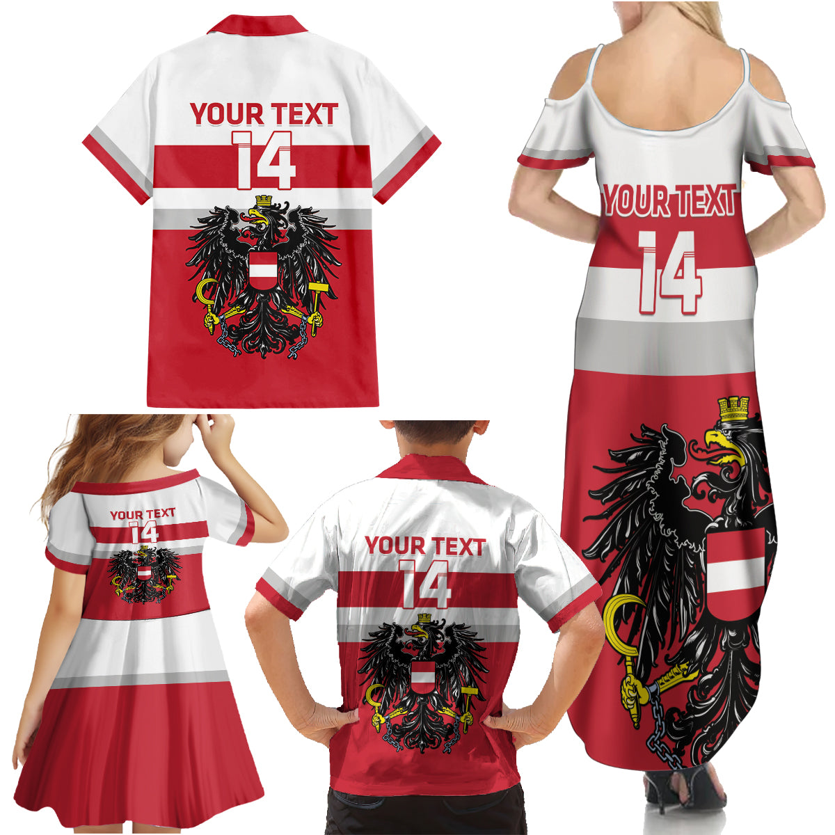 Custom Austria Hockey Family Matching Summer Maxi Dress and Hawaiian Shirt Go Osterreich Eagles - Wonder Print Shop