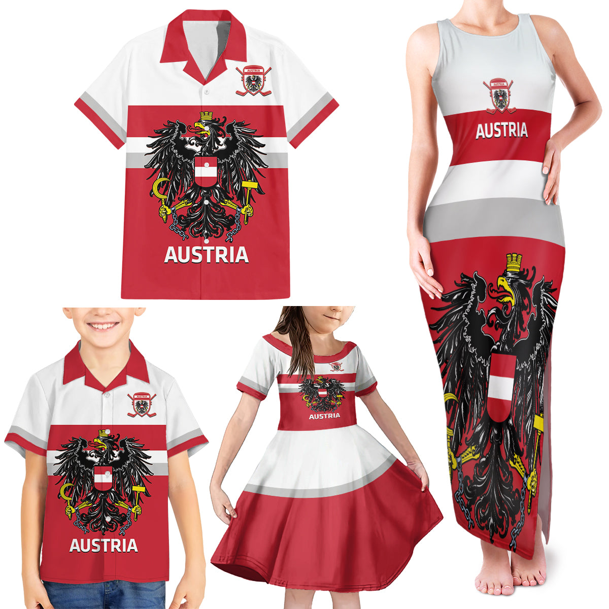 Custom Austria Hockey Family Matching Tank Maxi Dress and Hawaiian Shirt Go Osterreich Eagles