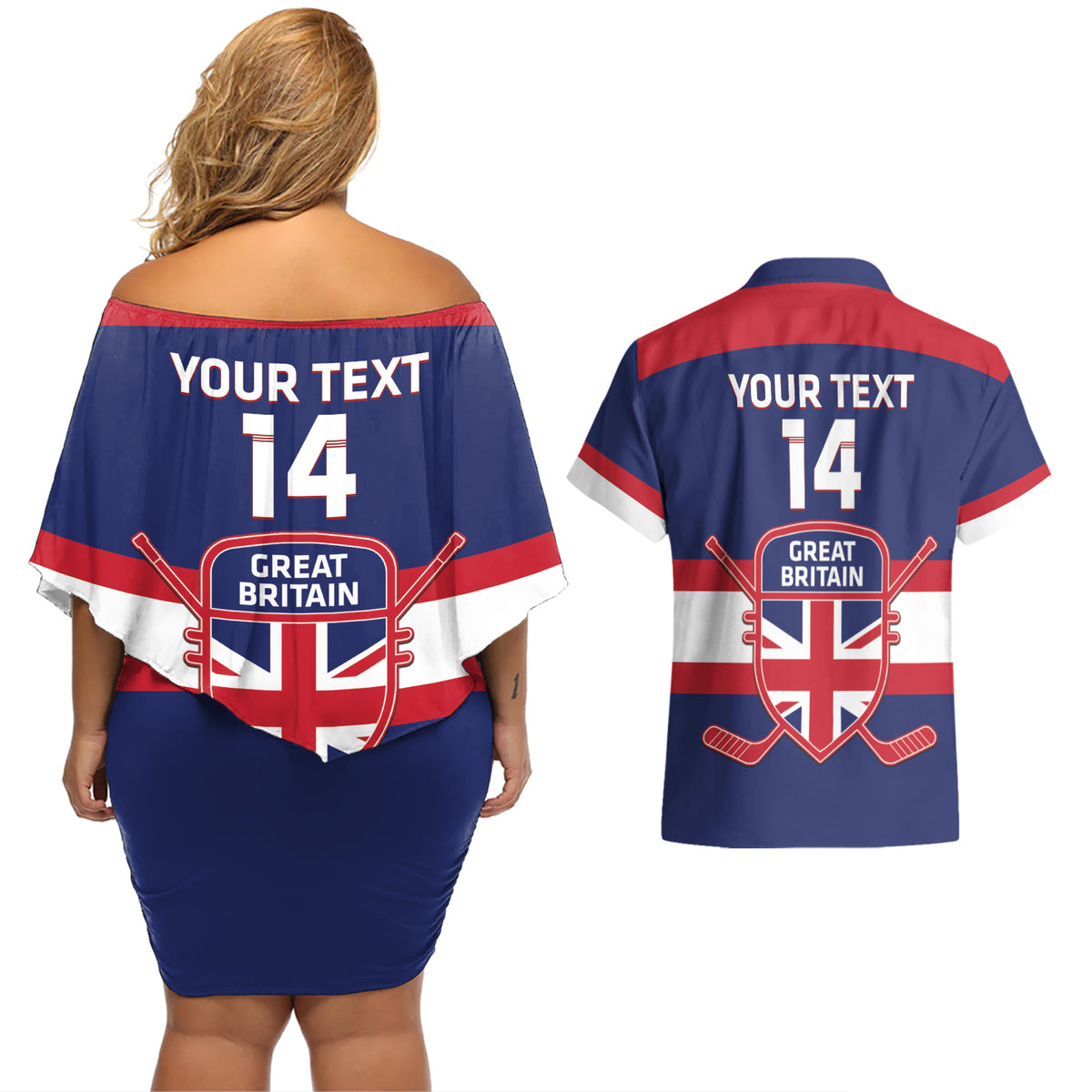 Custom Great Britain Hockey Couples Matching Off Shoulder Short Dress and Hawaiian Shirt Go GB Team - Wonder Print Shop