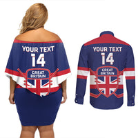 Custom Great Britain Hockey Couples Matching Off Shoulder Short Dress and Long Sleeve Button Shirt Go GB Team - Wonder Print Shop