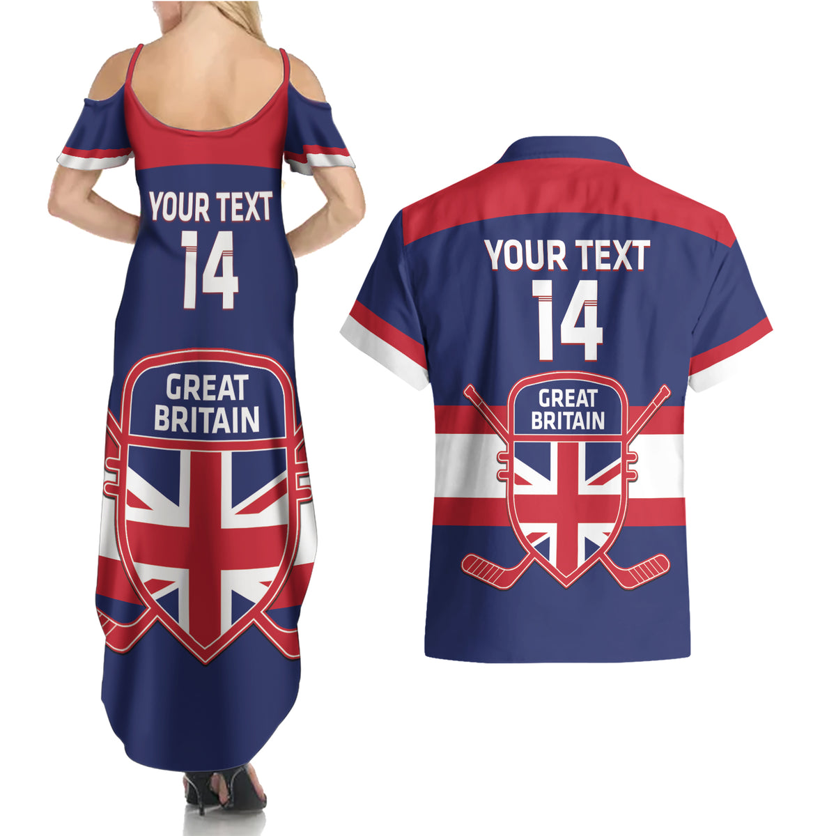 Custom Great Britain Hockey Couples Matching Summer Maxi Dress and Hawaiian Shirt Go GB Team - Wonder Print Shop