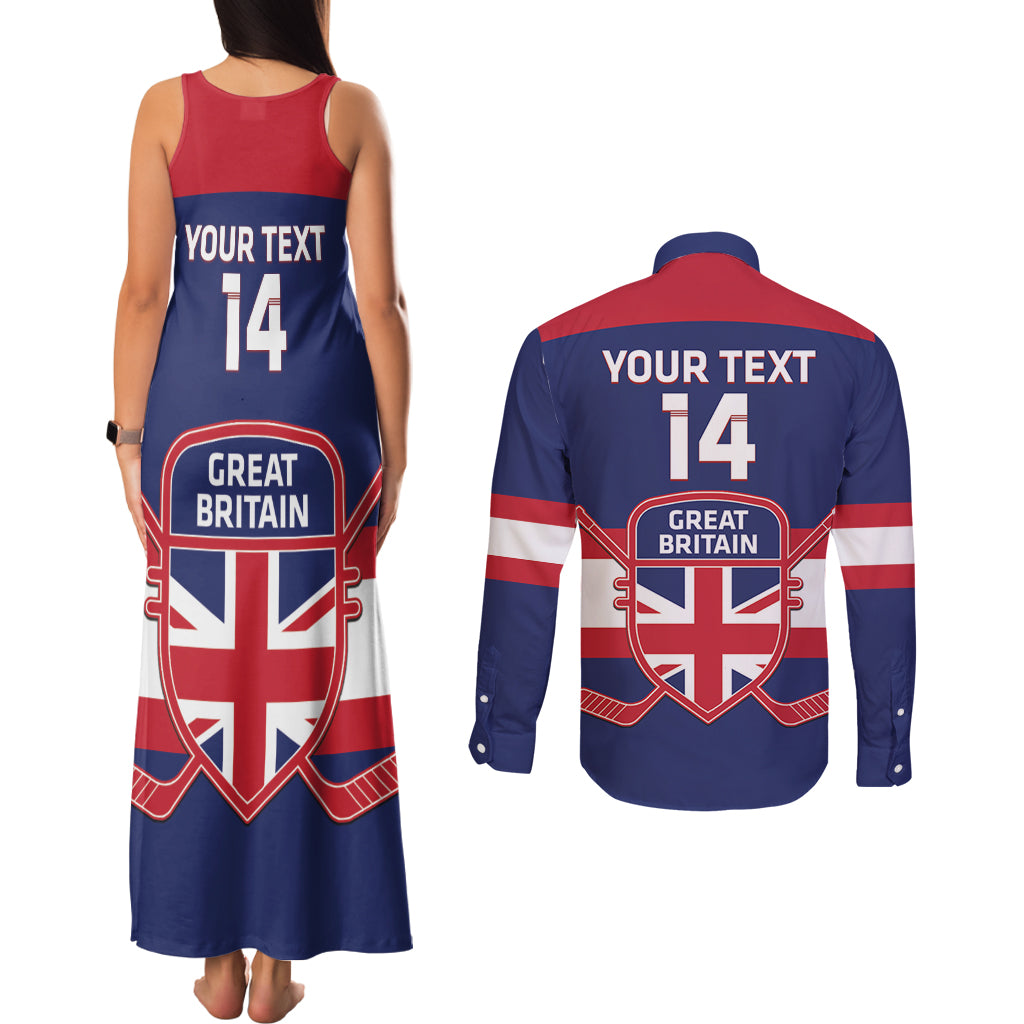 Custom Great Britain Hockey Couples Matching Tank Maxi Dress and Long Sleeve Button Shirt Go GB Team - Wonder Print Shop