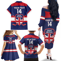 Custom Great Britain Hockey Family Matching Off The Shoulder Long Sleeve Dress and Hawaiian Shirt Go GB Team - Wonder Print Shop