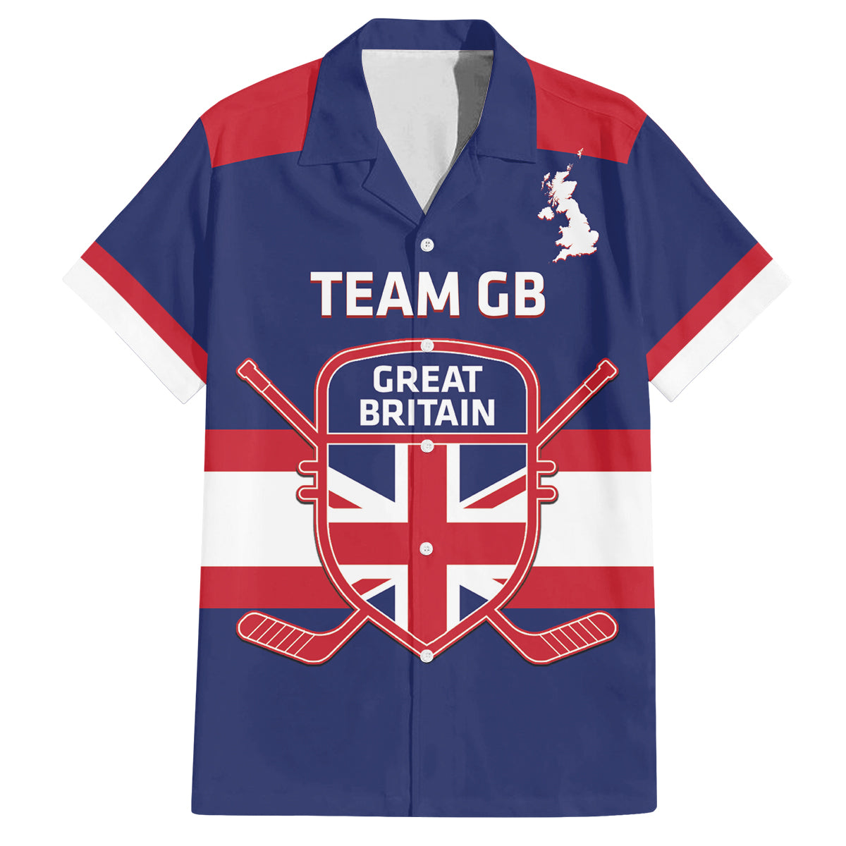 Custom Great Britain Hockey Family Matching Off The Shoulder Long Sleeve Dress and Hawaiian Shirt Go GB Team - Wonder Print Shop
