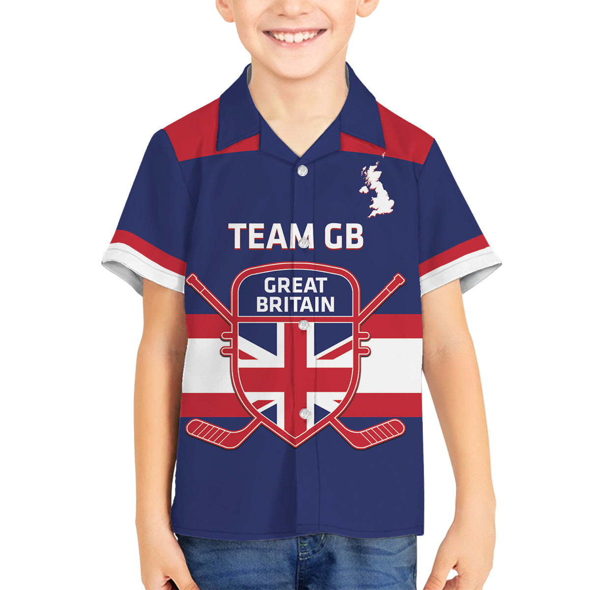 Custom Great Britain Hockey Family Matching Off The Shoulder Long Sleeve Dress and Hawaiian Shirt Go GB Team - Wonder Print Shop