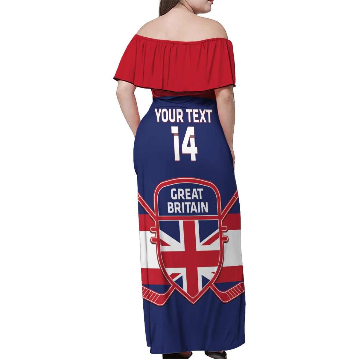 Custom Great Britain Hockey Family Matching Off Shoulder Maxi Dress and Hawaiian Shirt Go GB Team - Wonder Print Shop