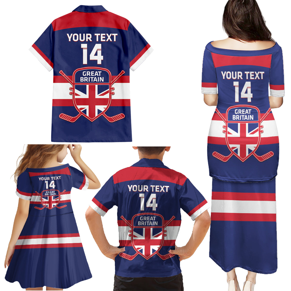 Custom Great Britain Hockey Family Matching Puletasi and Hawaiian Shirt Go GB Team - Wonder Print Shop