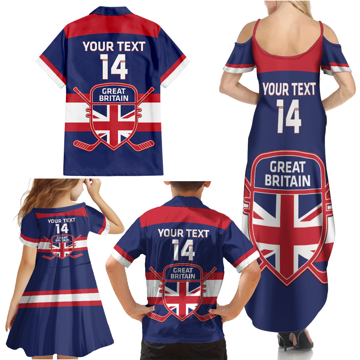 Custom Great Britain Hockey Family Matching Summer Maxi Dress and Hawaiian Shirt Go GB Team - Wonder Print Shop