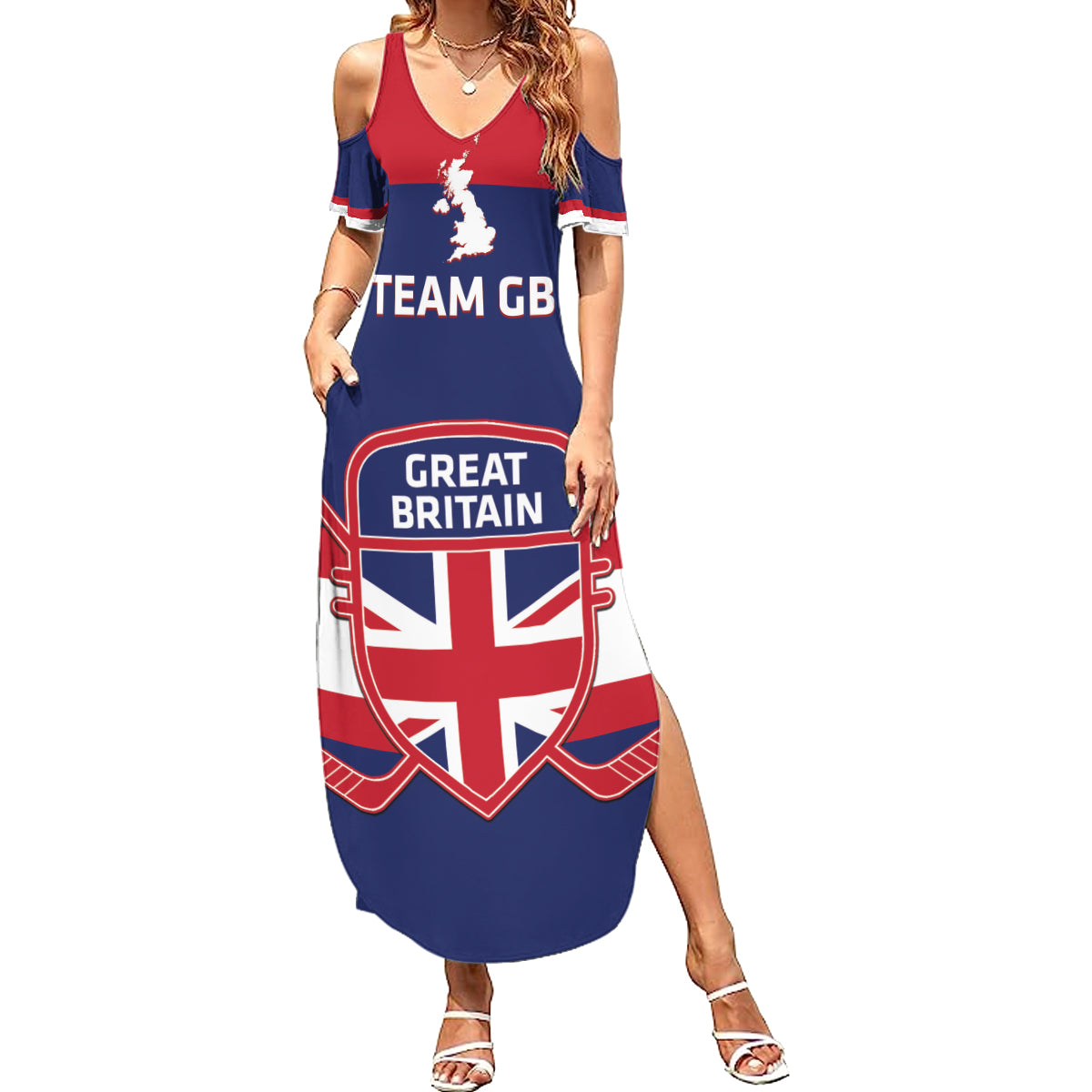 Custom Great Britain Hockey Family Matching Summer Maxi Dress and Hawaiian Shirt Go GB Team - Wonder Print Shop