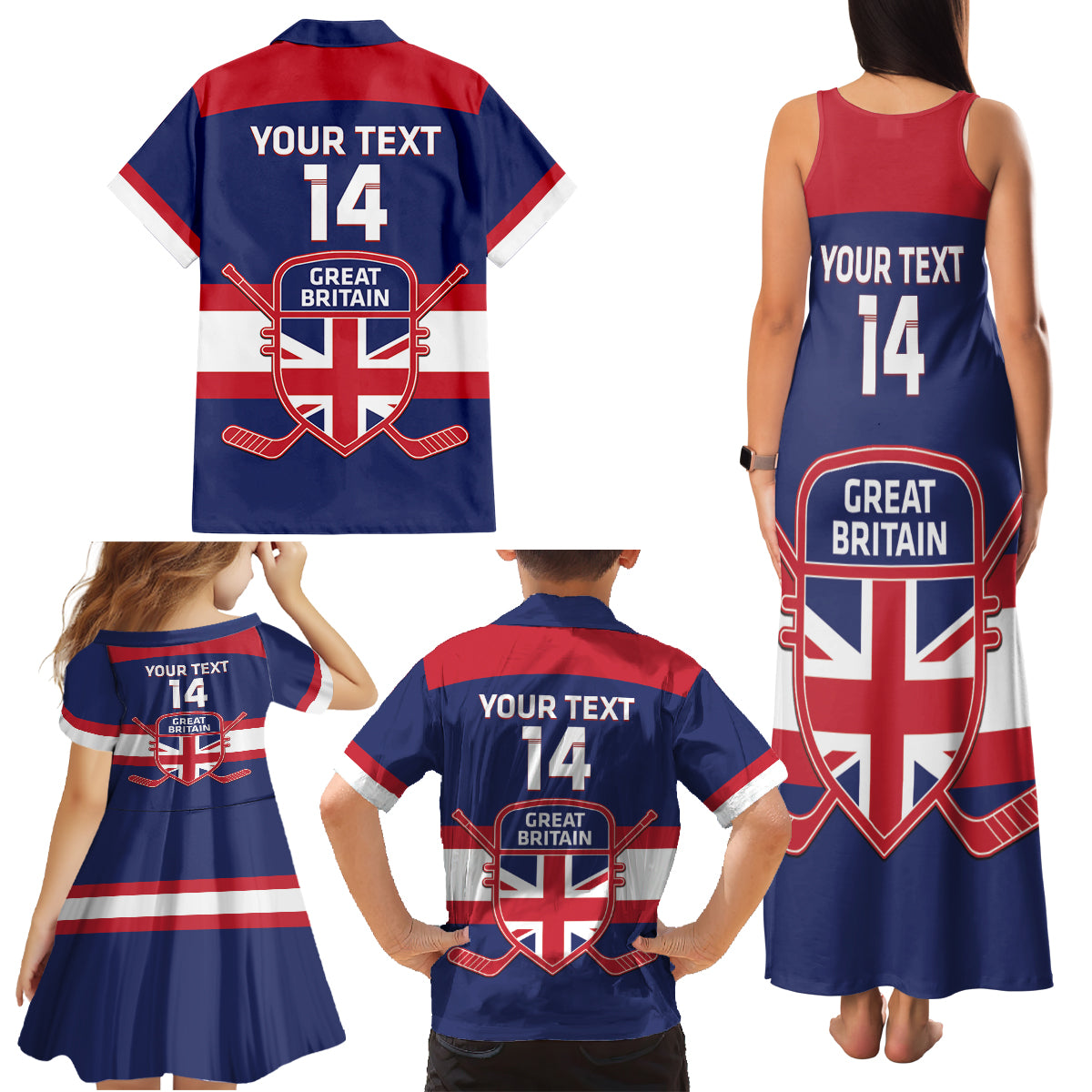 Custom Great Britain Hockey Family Matching Tank Maxi Dress and Hawaiian Shirt Go GB Team - Wonder Print Shop