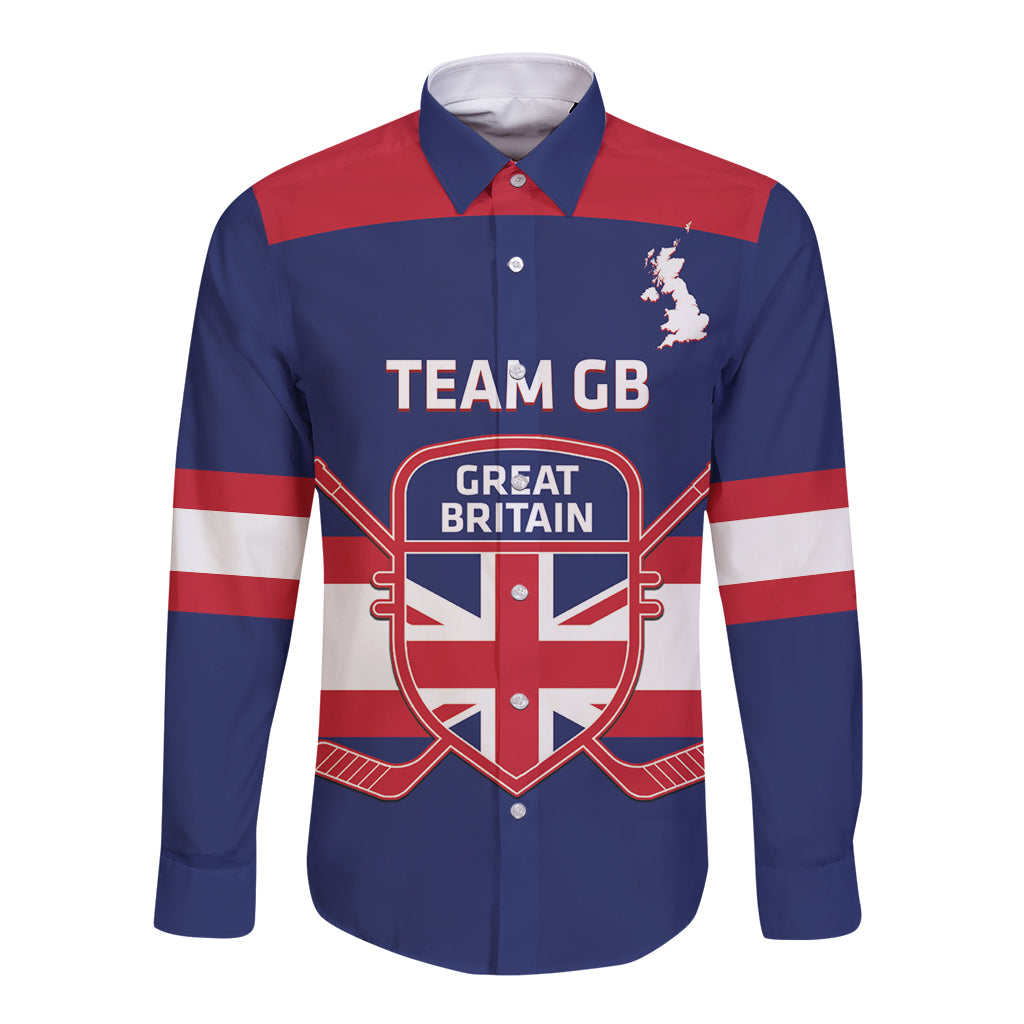 Custom Great Britain Hockey Long Sleeve Button Shirt Go GB Team - Wonder Print Shop