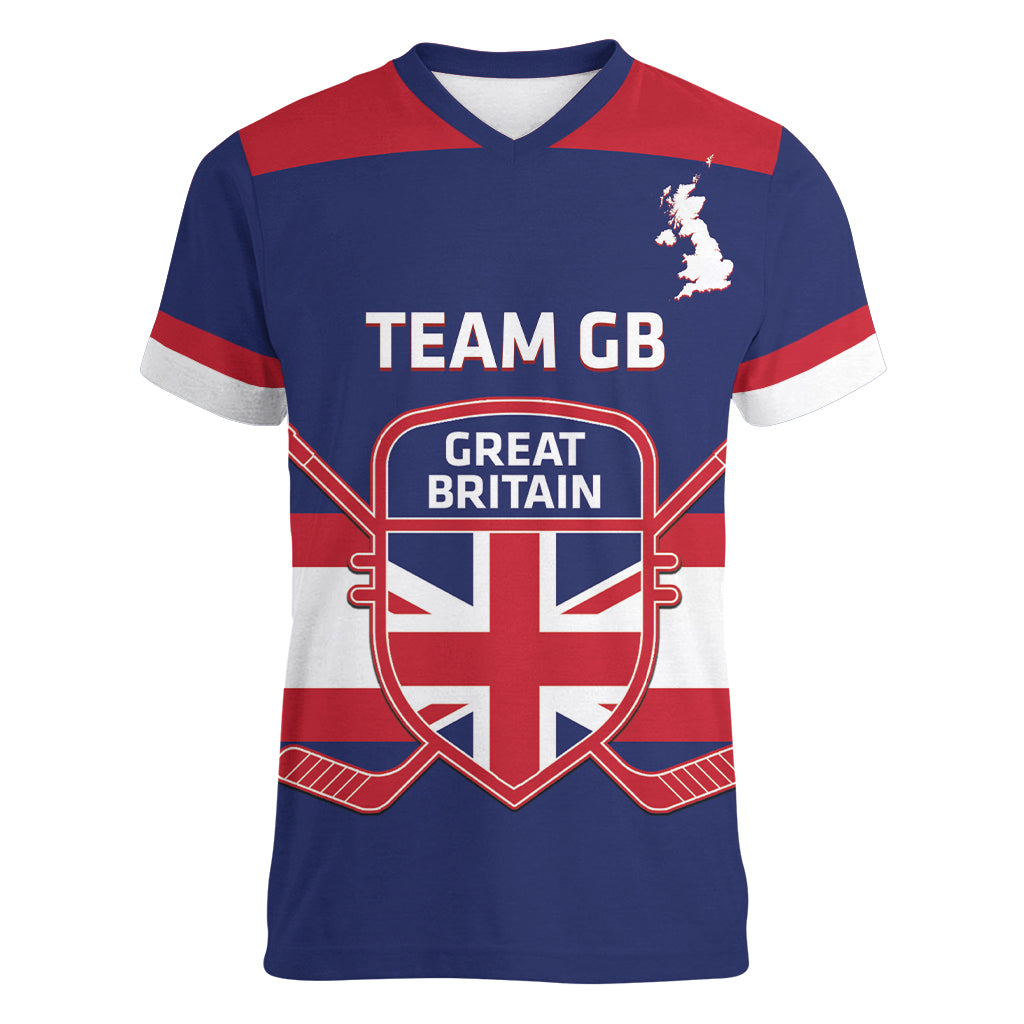 Custom Great Britain Hockey Women V-Neck T-Shirt Go GB Team - Wonder Print Shop