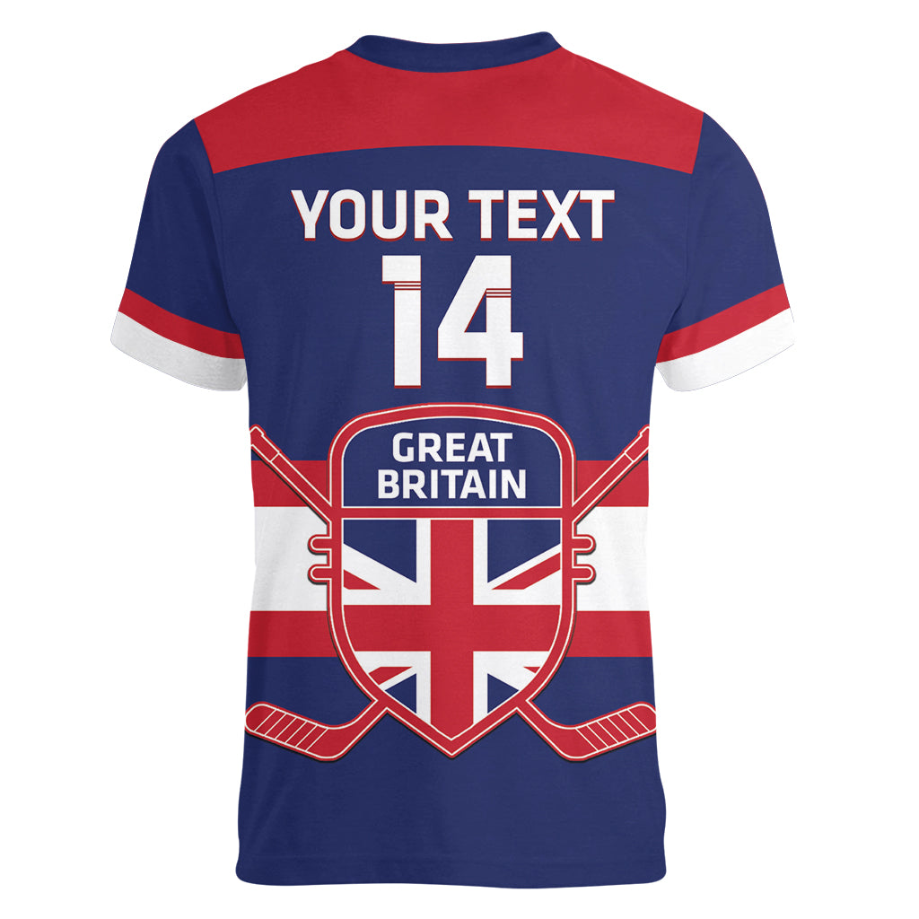 Custom Great Britain Hockey Women V-Neck T-Shirt Go GB Team - Wonder Print Shop