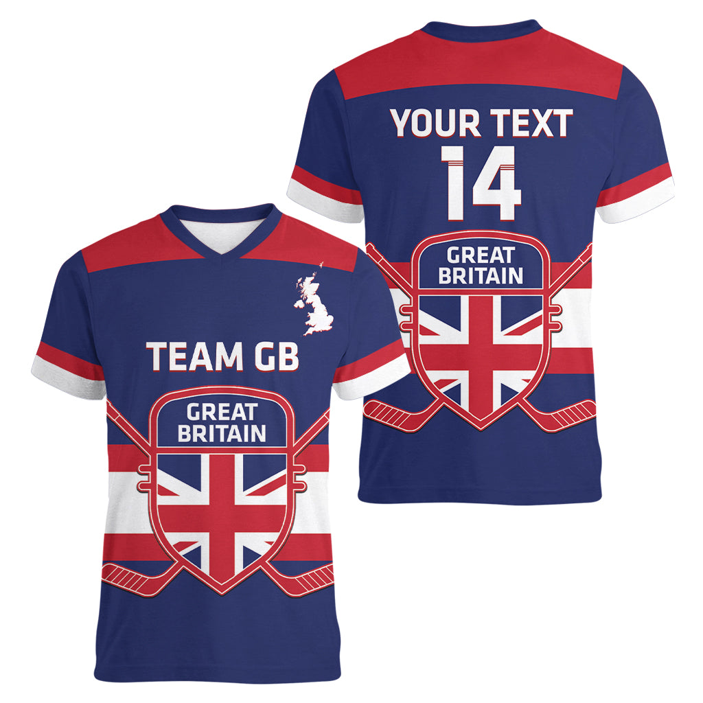 Custom Great Britain Hockey Women V-Neck T-Shirt Go GB Team - Wonder Print Shop